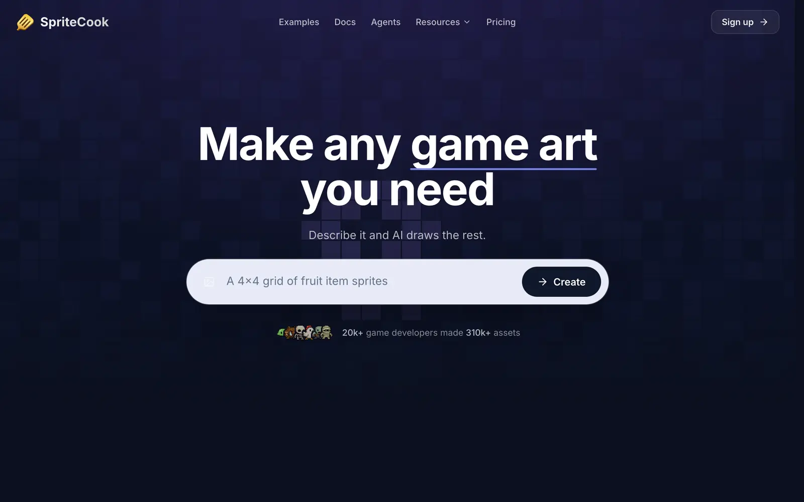 Screenshot of the SpriteCook website