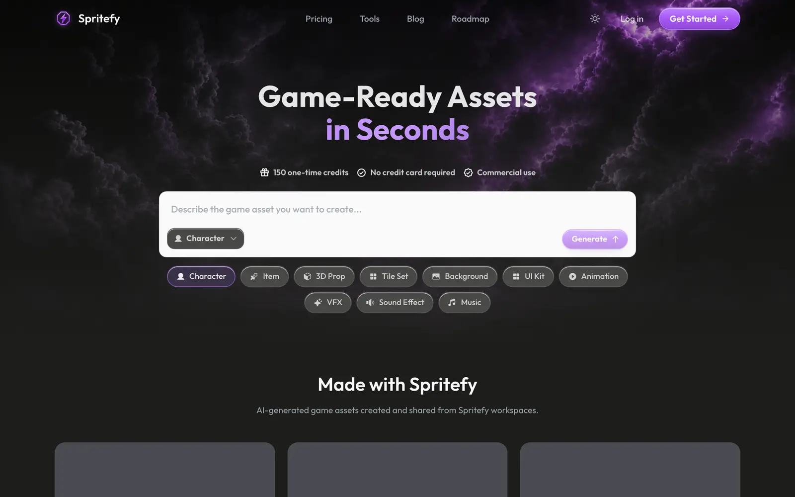 Screenshot of the Spritefy website