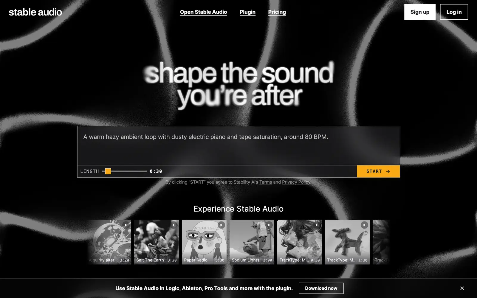 Screenshot of the Stable Audio website