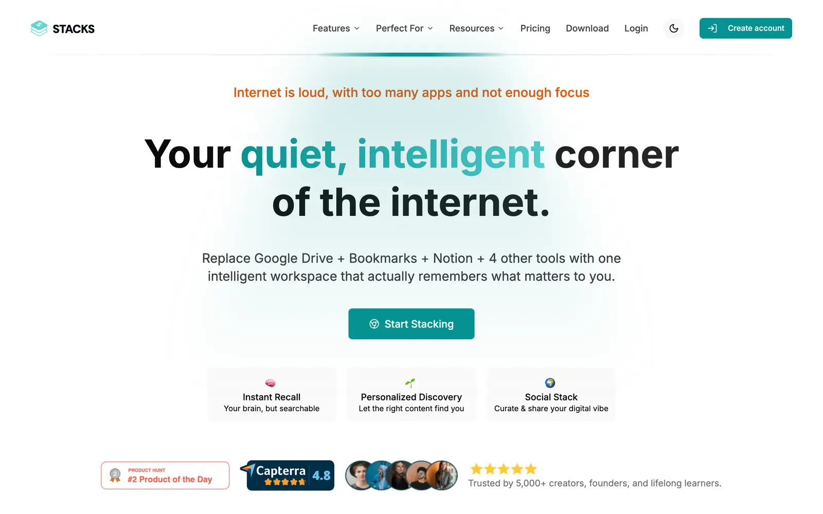 Screenshot of the Stacks website