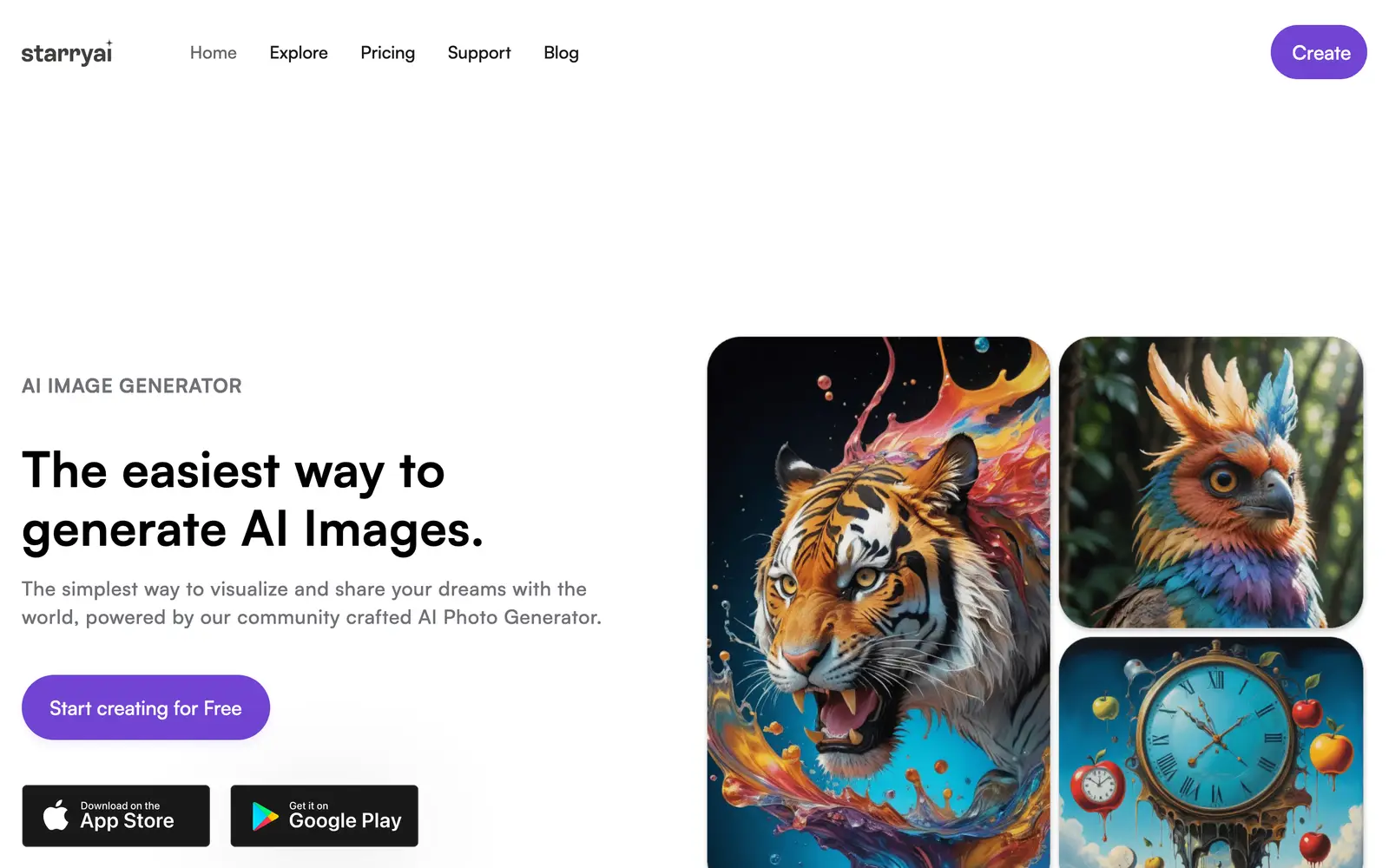 Screenshot of the starryai website