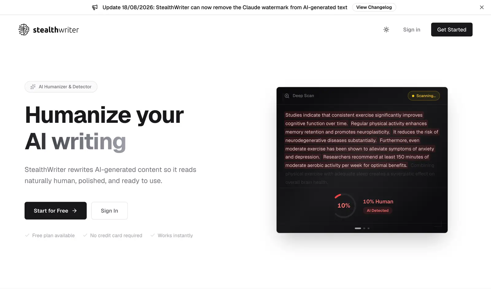 Screenshot of the StealthWriter website