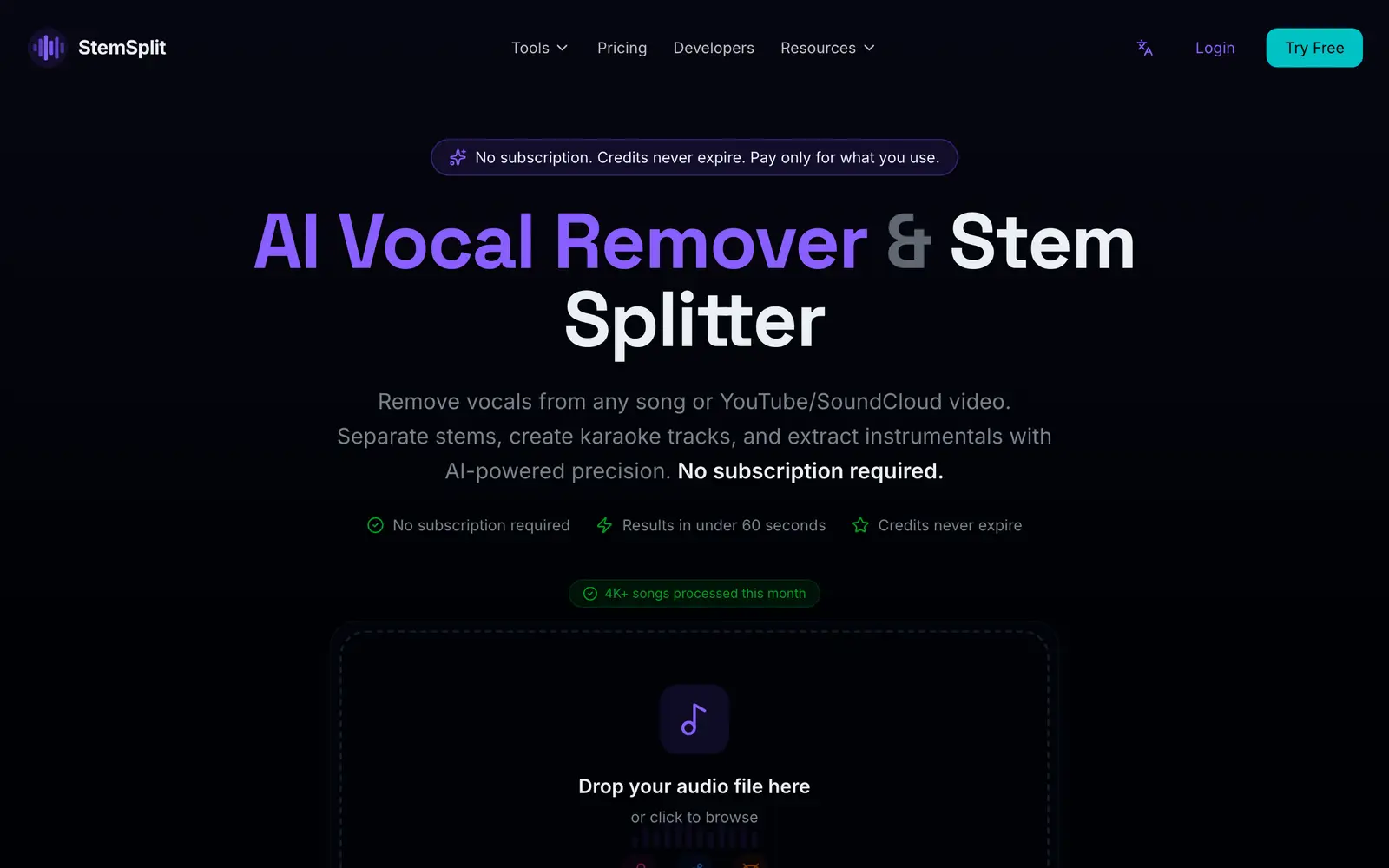 Screenshot of the StemSplit website
