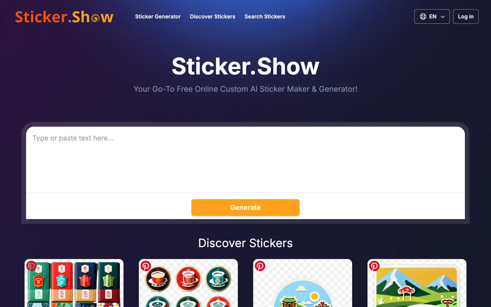 Screenshot of the Sticker.Show website