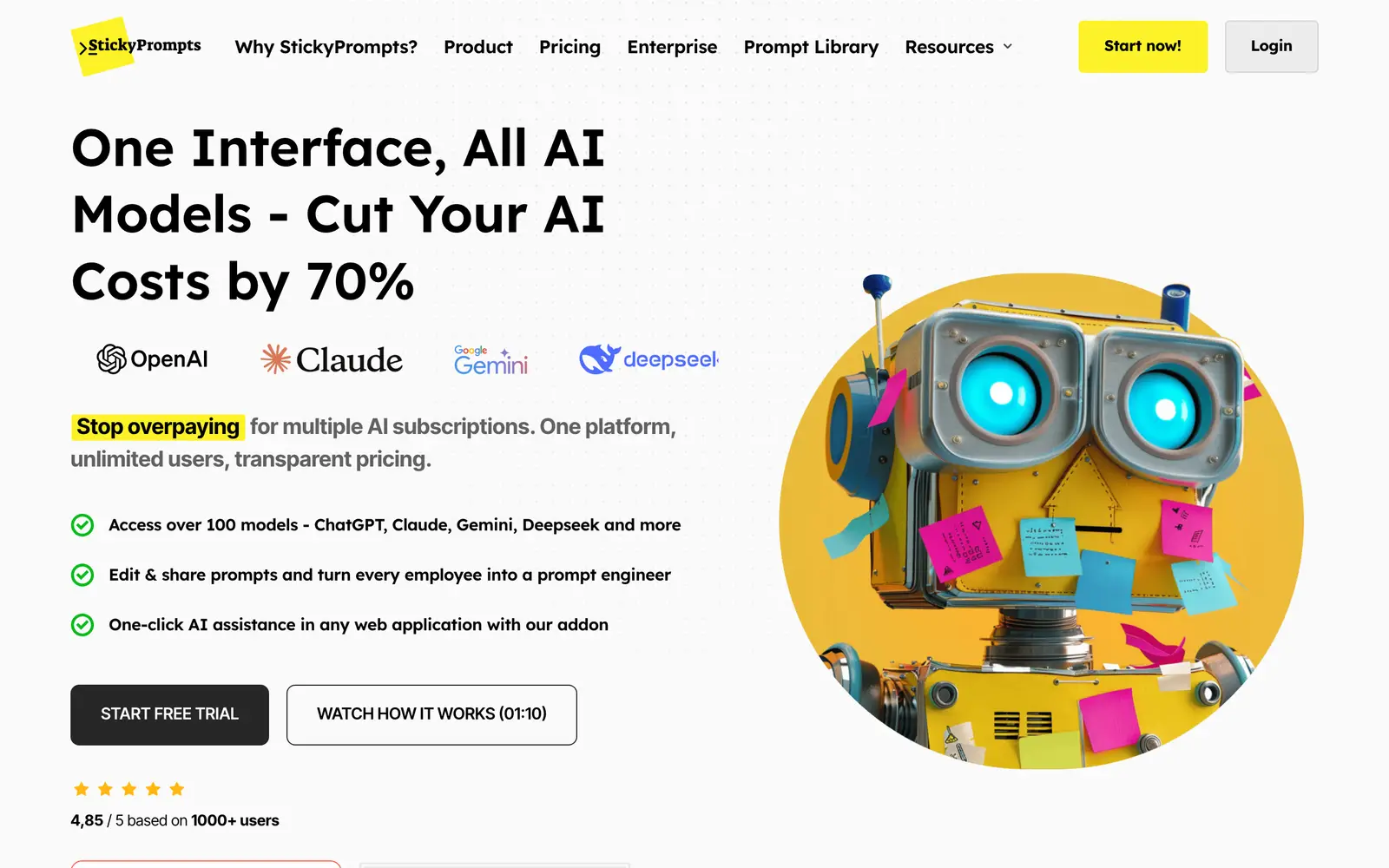 Screenshot of the StickyPrompts website