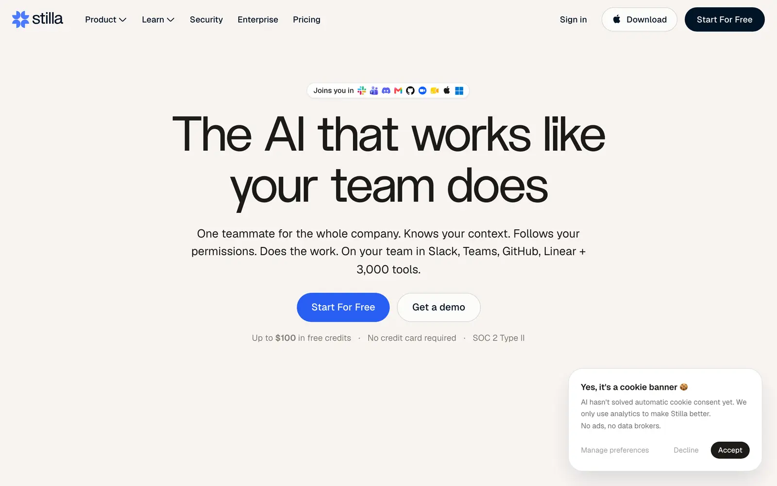 Screenshot of the Stilla website