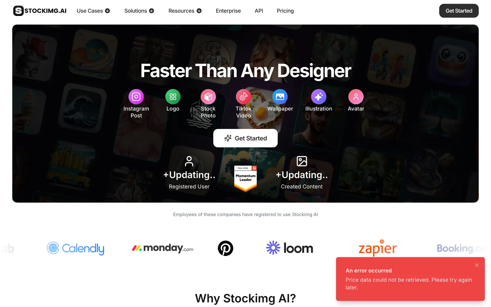 Screenshot of the Stockimg AI website