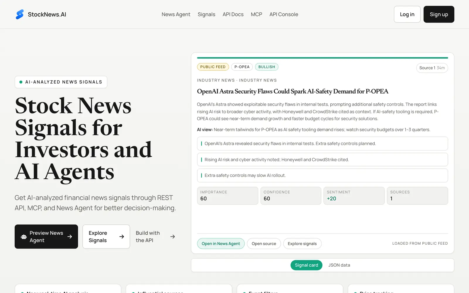 Screenshot of the StockNews.AI website