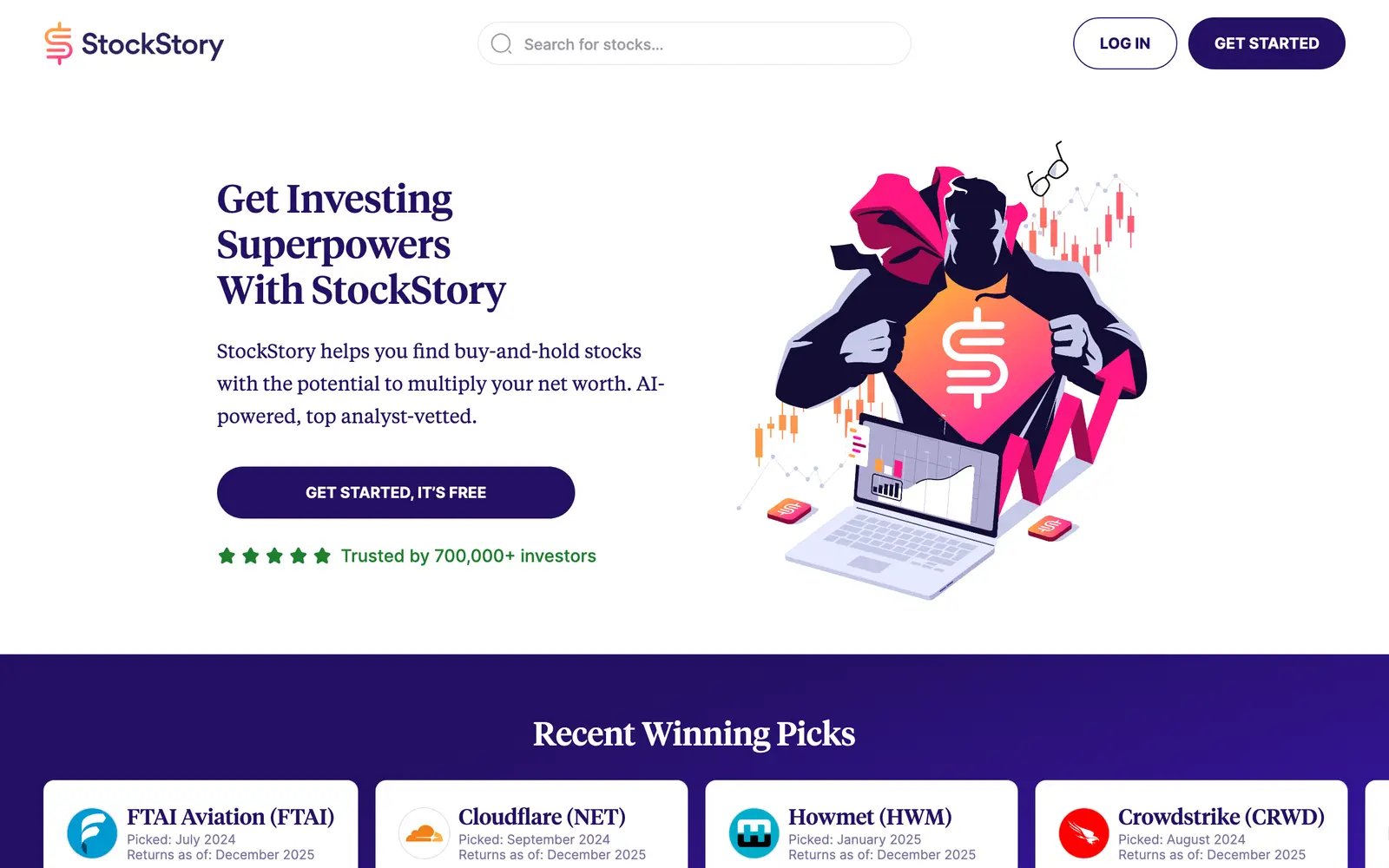 Screenshot of the StockStory website