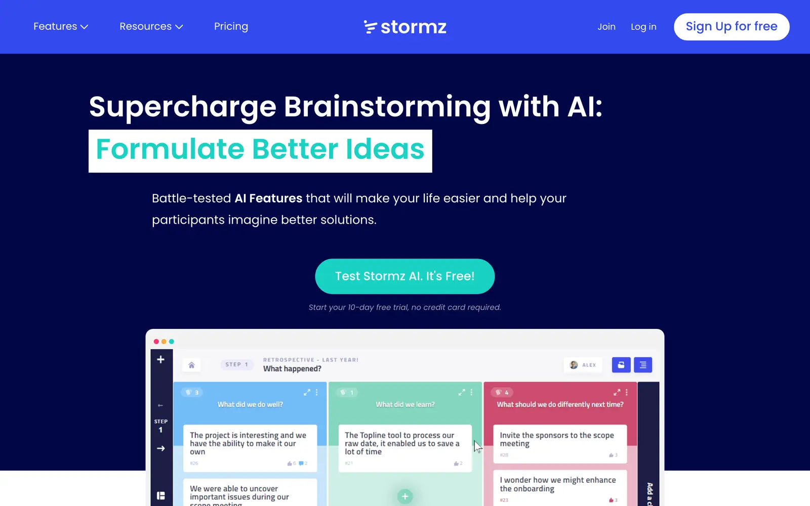Screenshot of the Stormz website