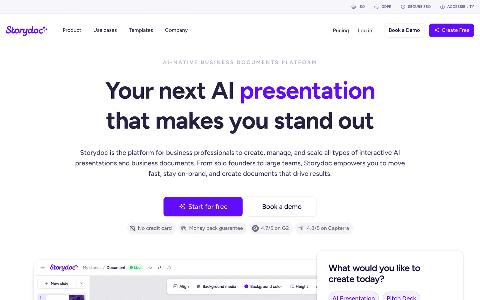 Screenshot of the Storydoc website