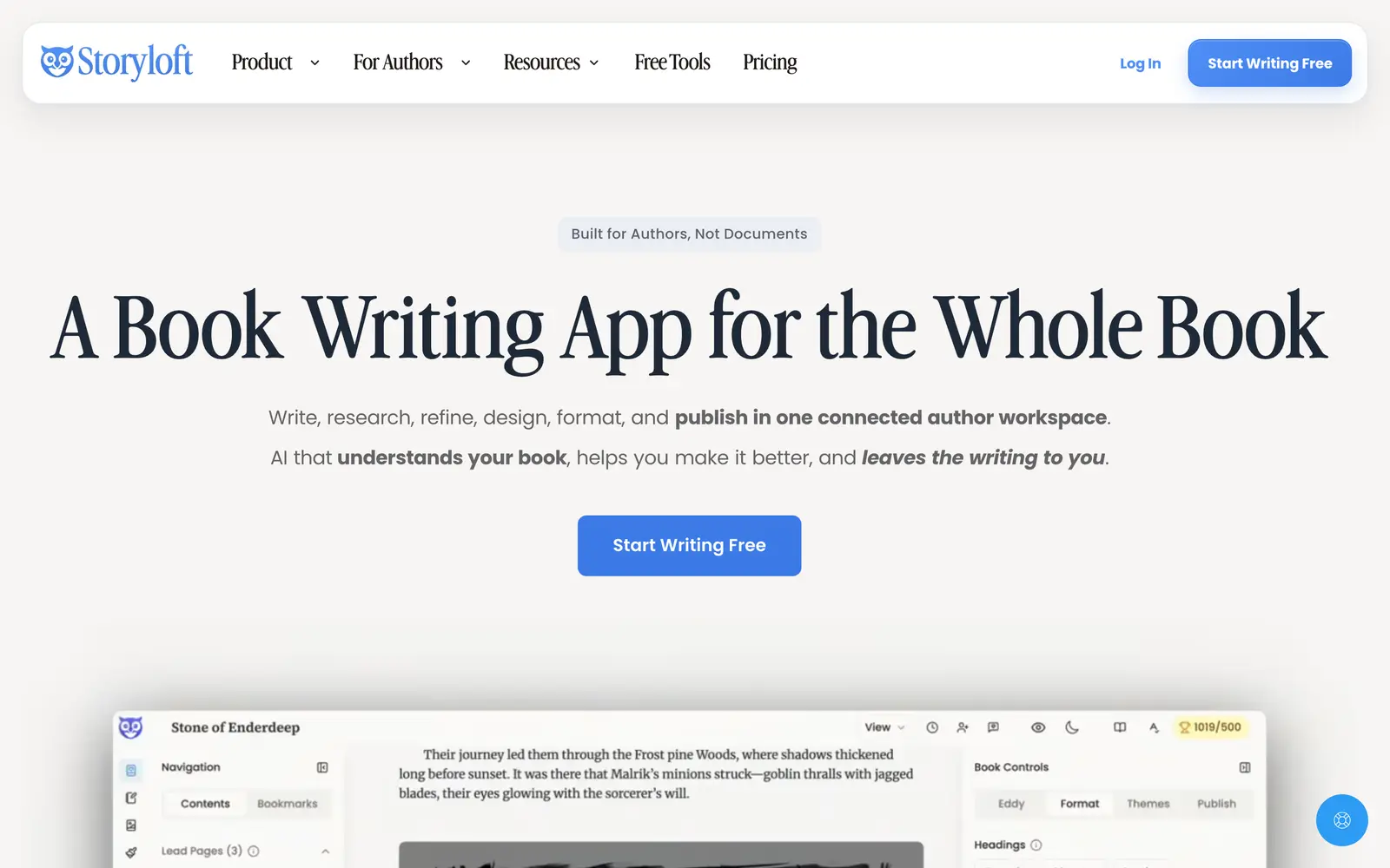 Screenshot of the Storyloft website