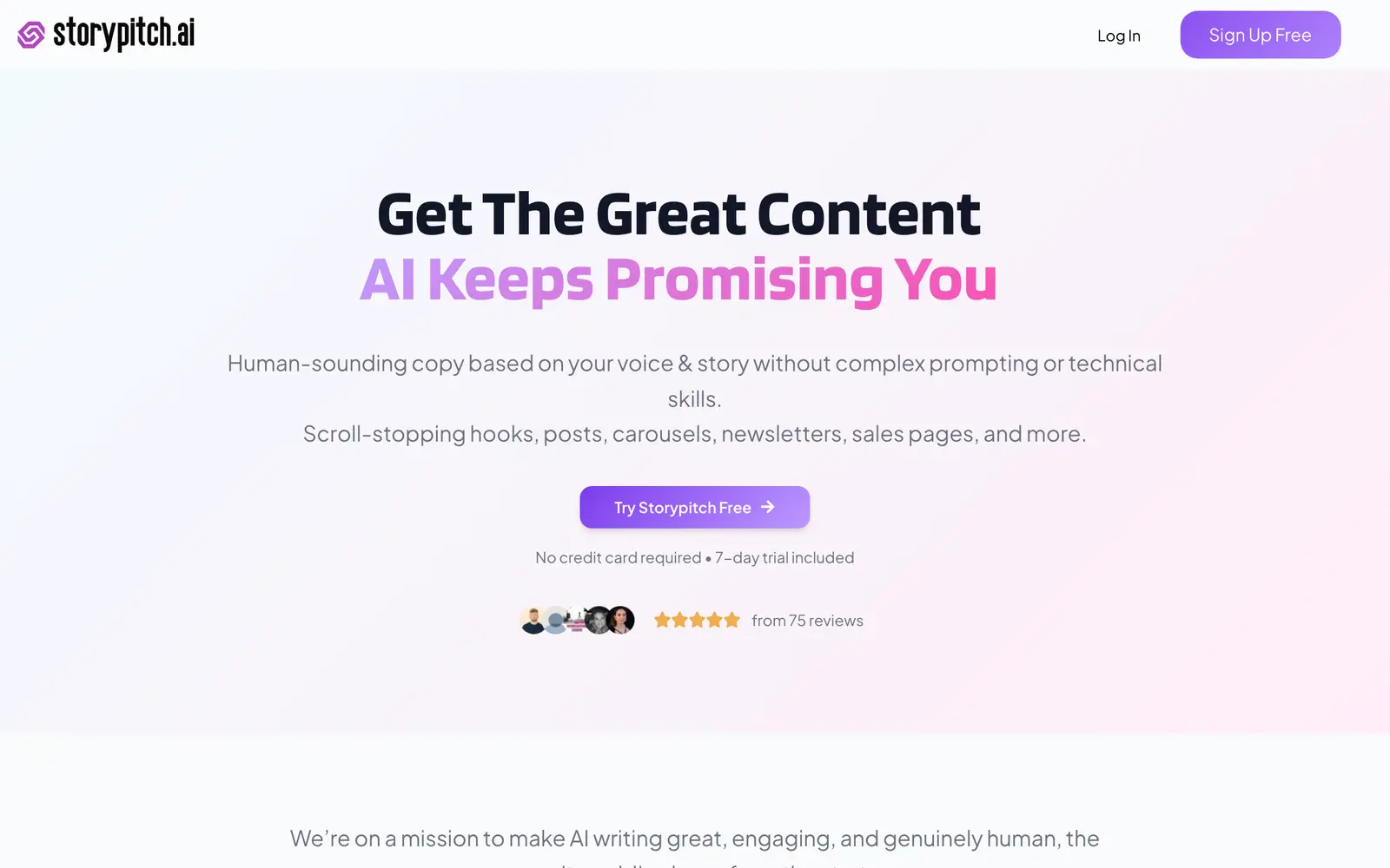 Screenshot of the Storypitch.ai website
