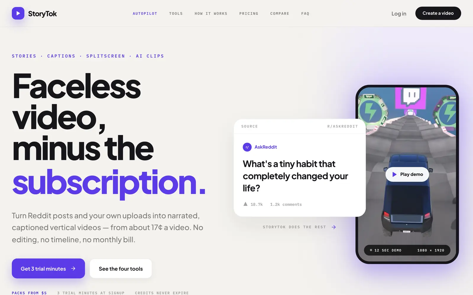 Screenshot of the StoryTok website