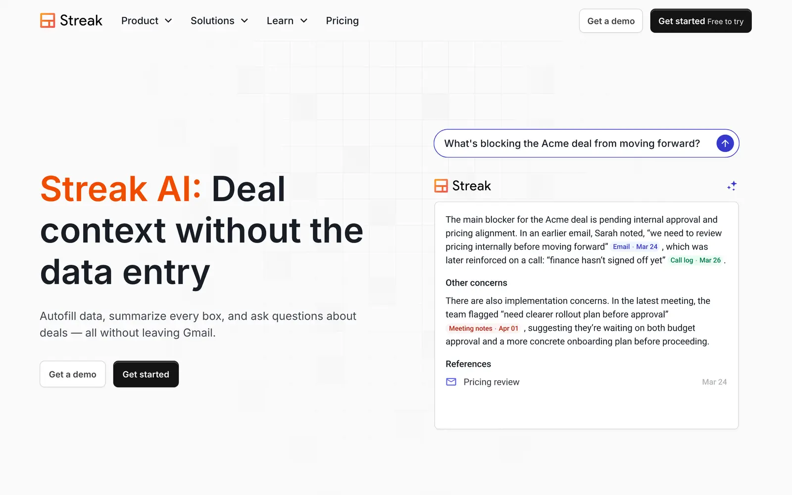 Screenshot of the Streak AI website