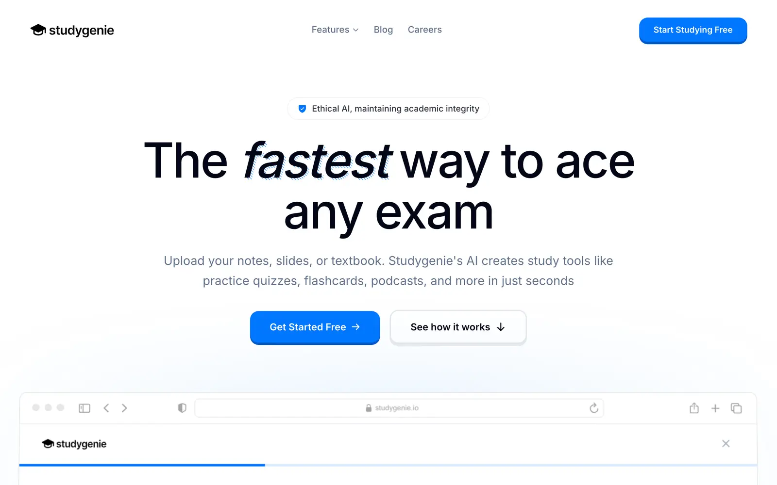 Screenshot of the Studygenie website