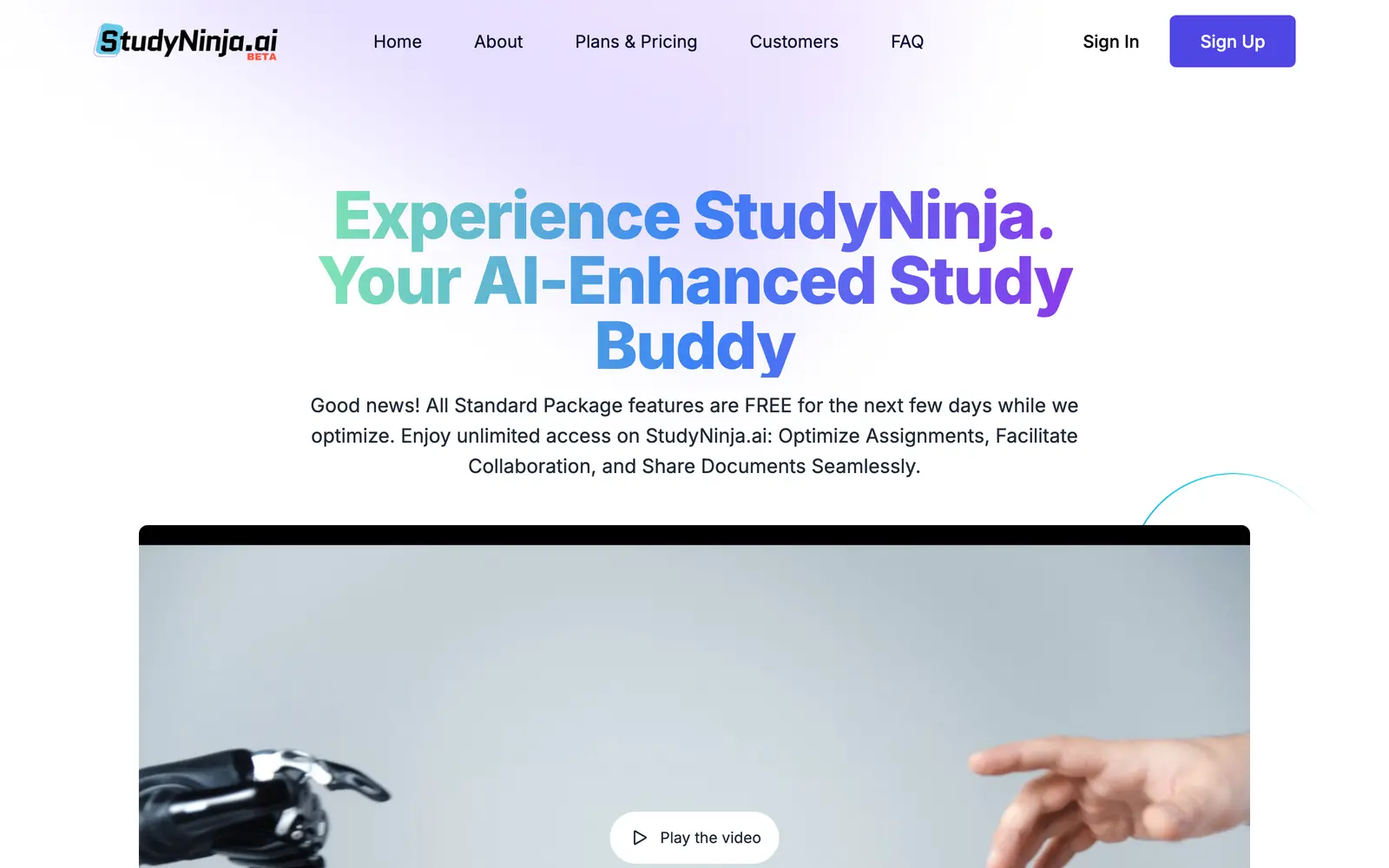 Screenshot of the StudyNinja website