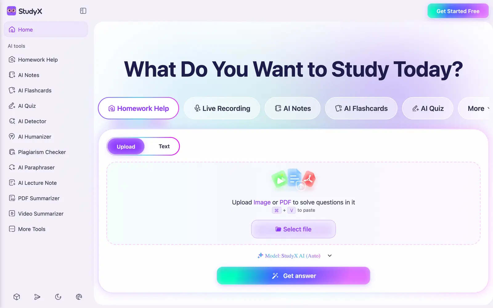 Screenshot of the StudyX website