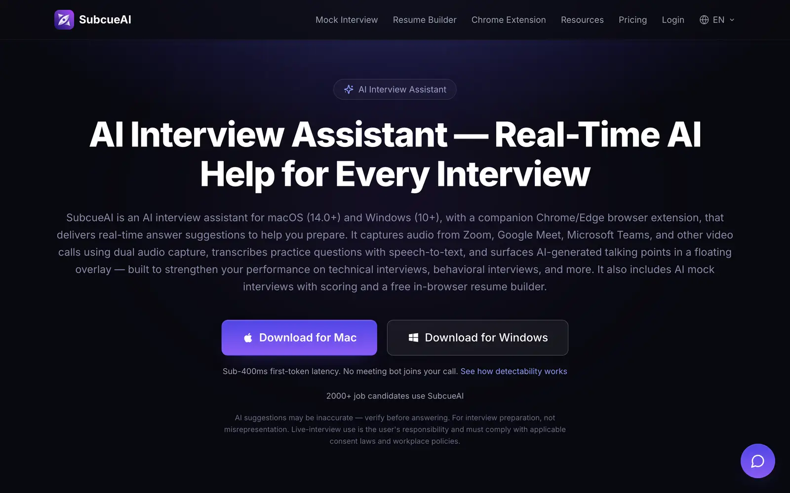 Screenshot of the SubcueAI website