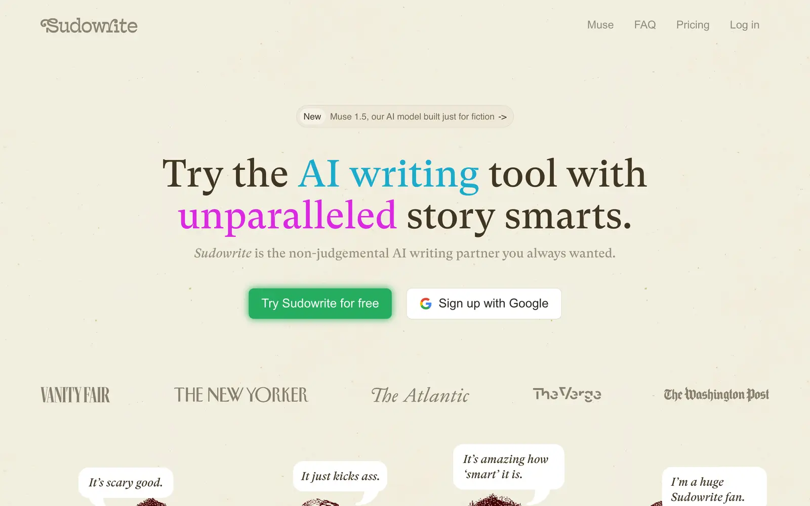 Screenshot of the Sudowrite website
