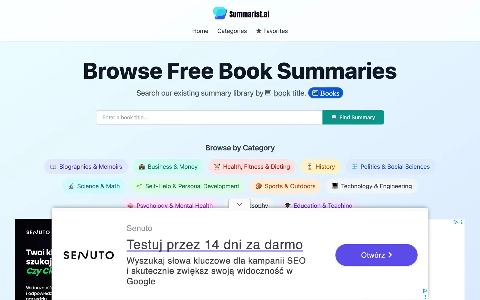 Screenshot of the Summarist website