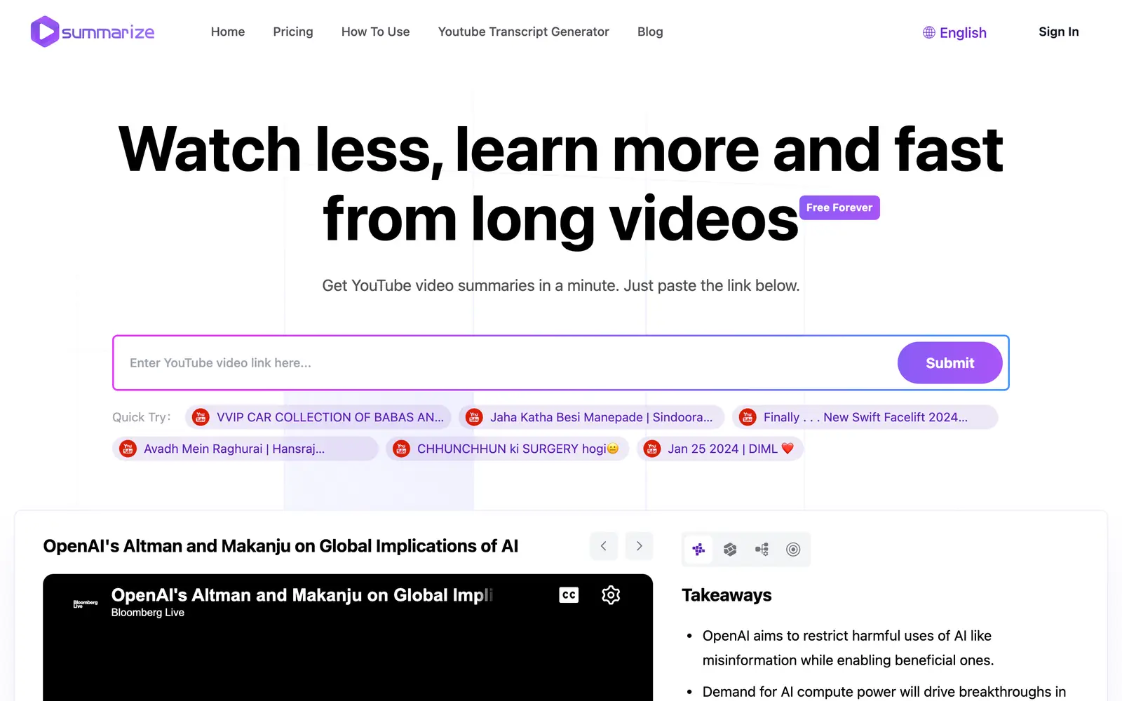 Screenshot of the Summarize.ing website