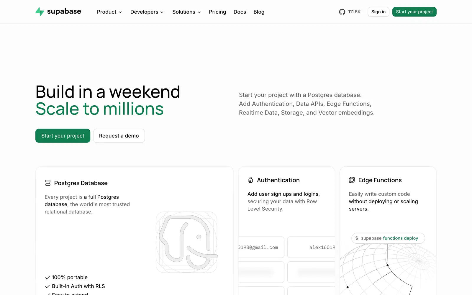 Screenshot of the Supabase website