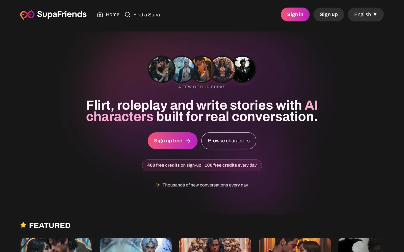 Screenshot of the SupaFriends website