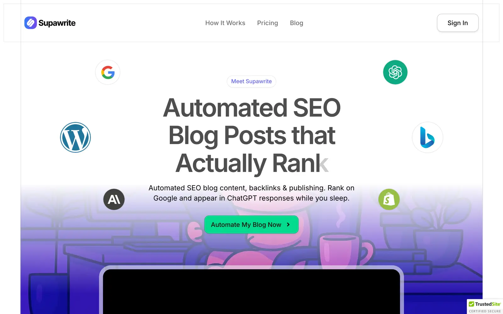 Screenshot of the Supawrite website