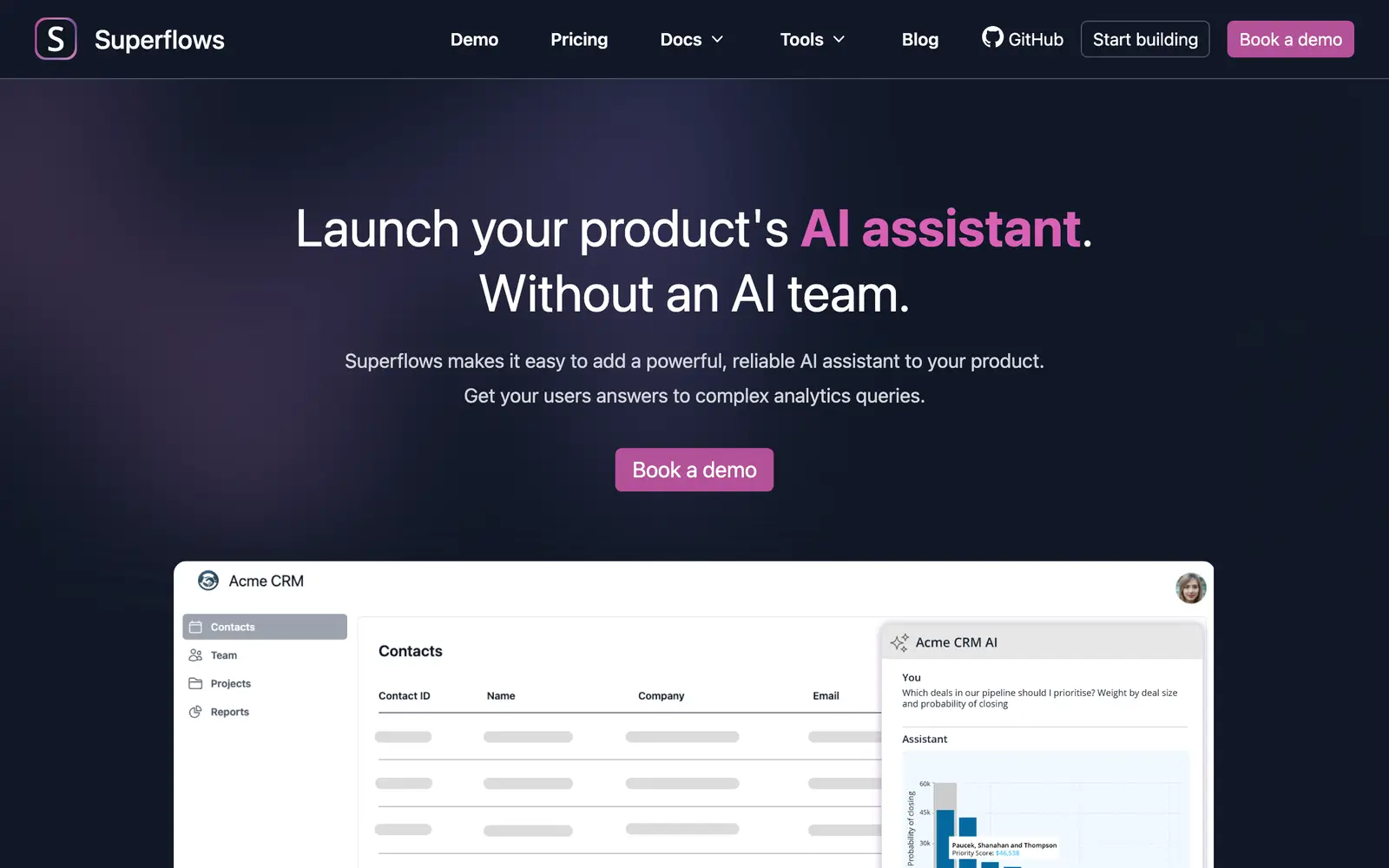 Screenshot of the Superflows website