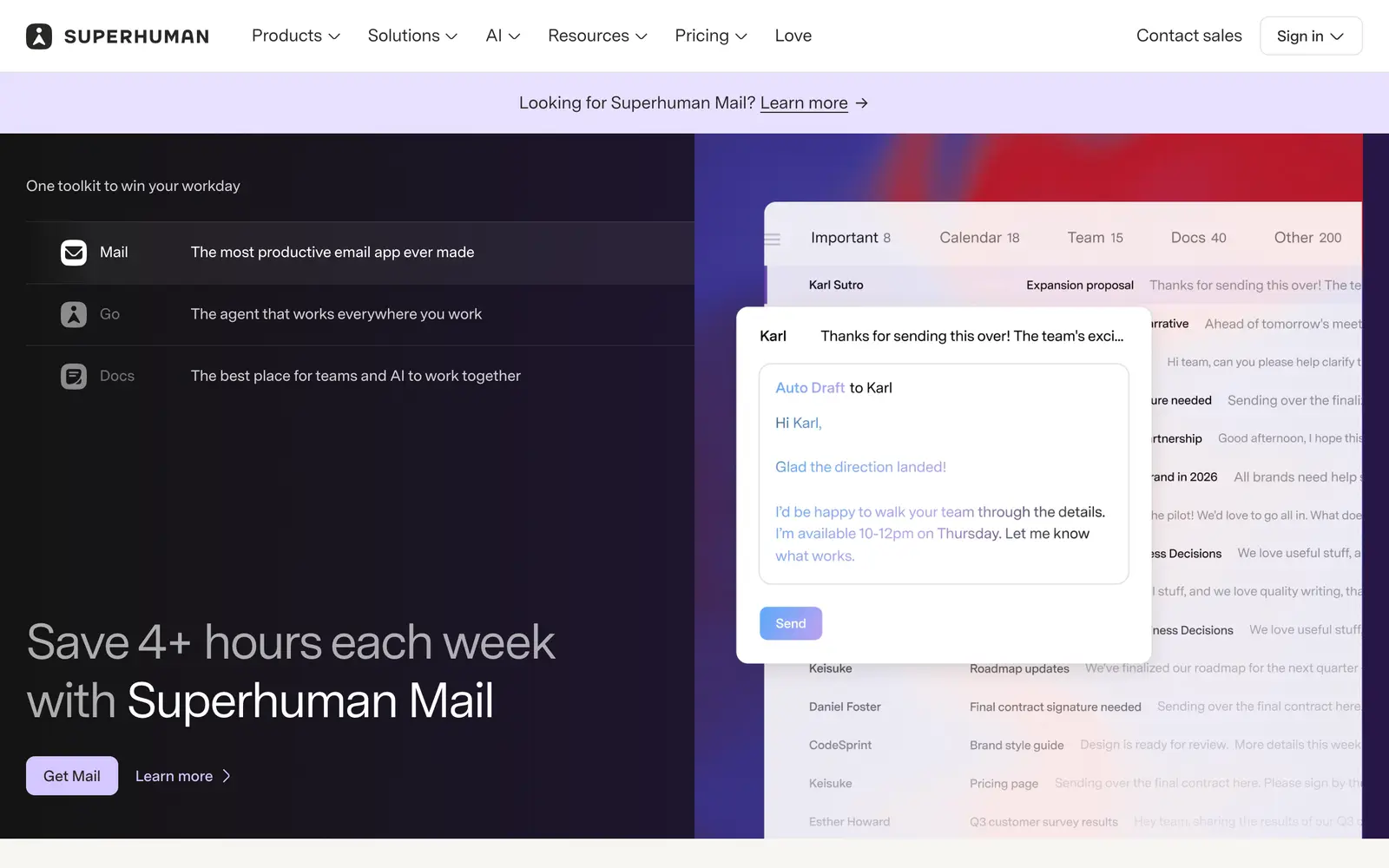 Screenshot of the Superhuman website