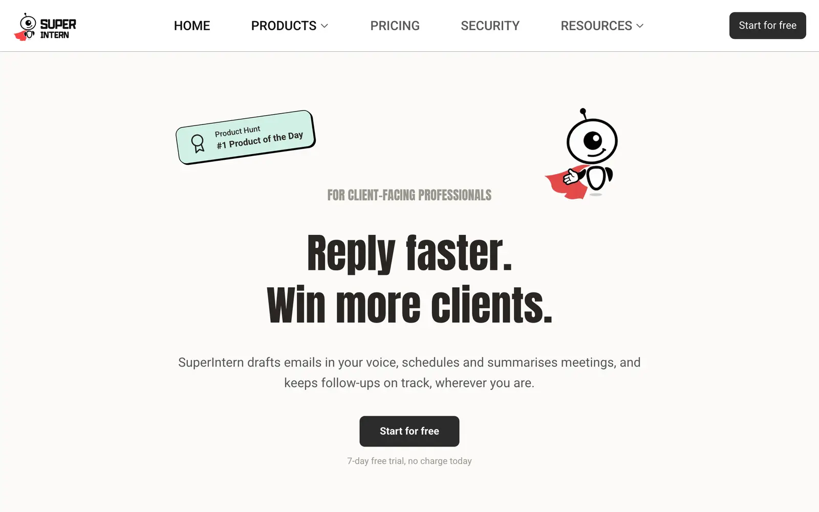 Screenshot of the SuperIntern website
