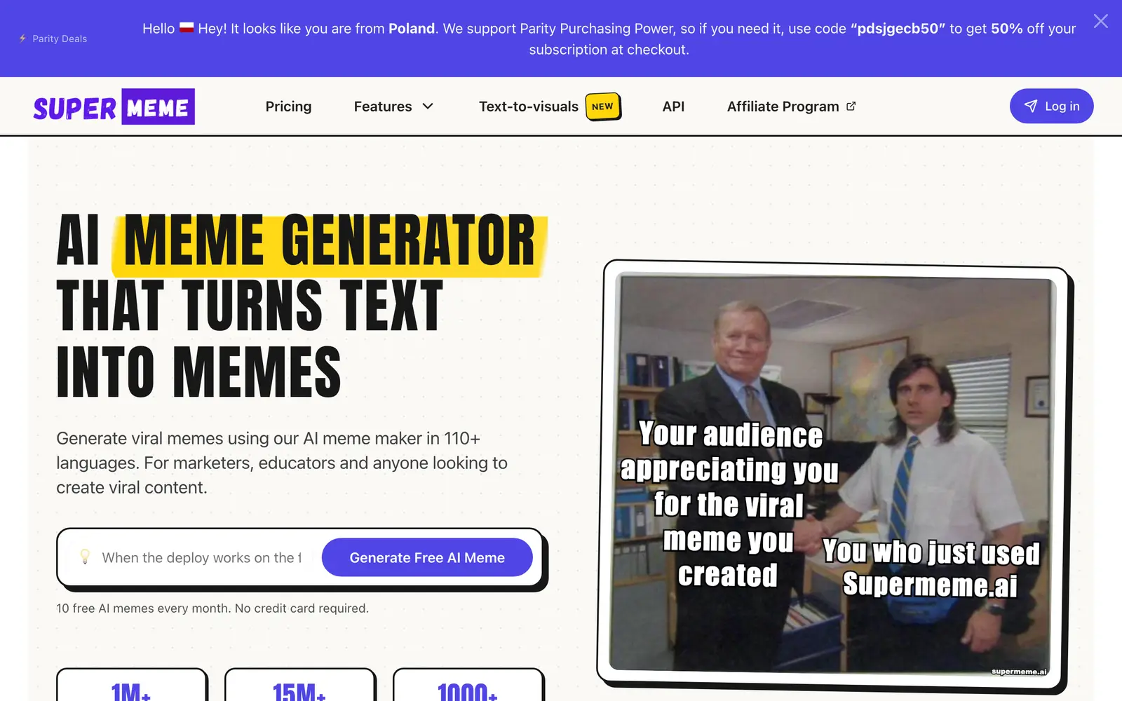 Screenshot of the Supermeme.ai website