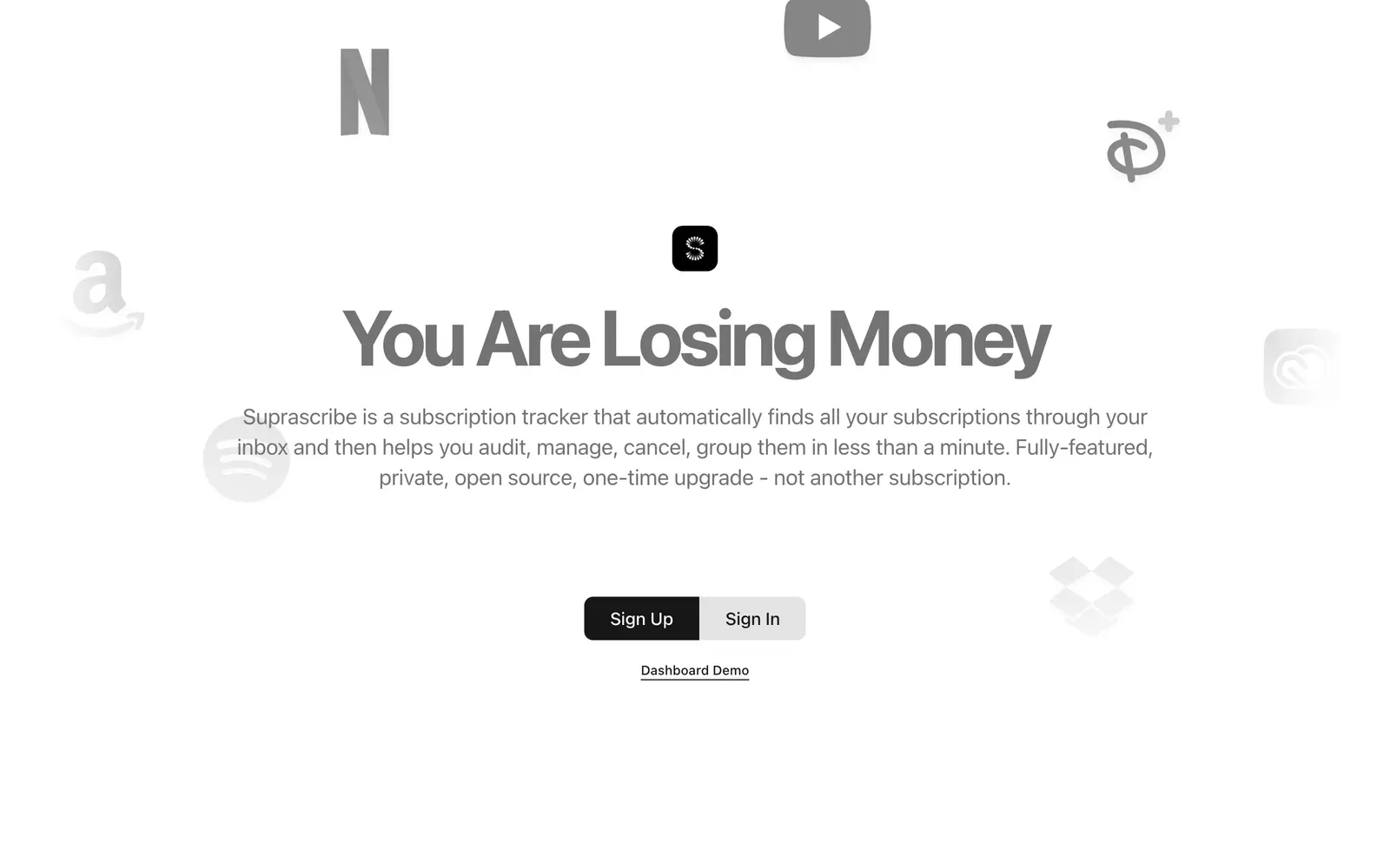 Screenshot of the Suprascribe website