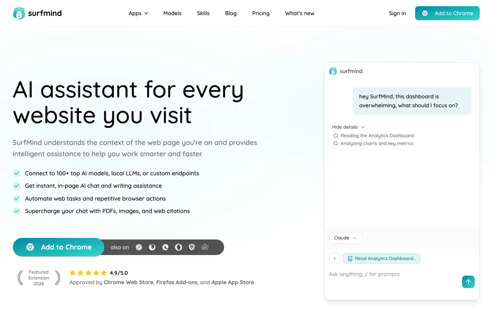 Screenshot of the SurfMind website