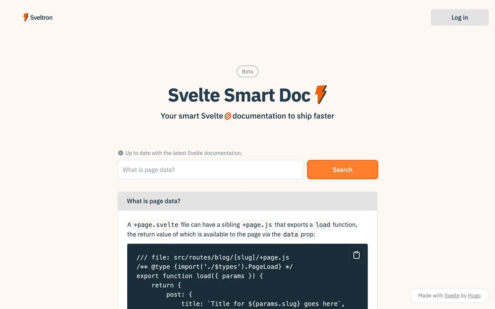 Screenshot of the Sveltron website