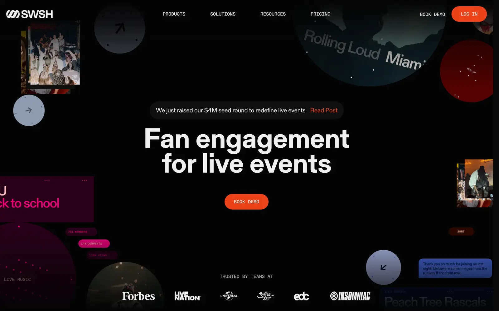 Screenshot of the swsh website