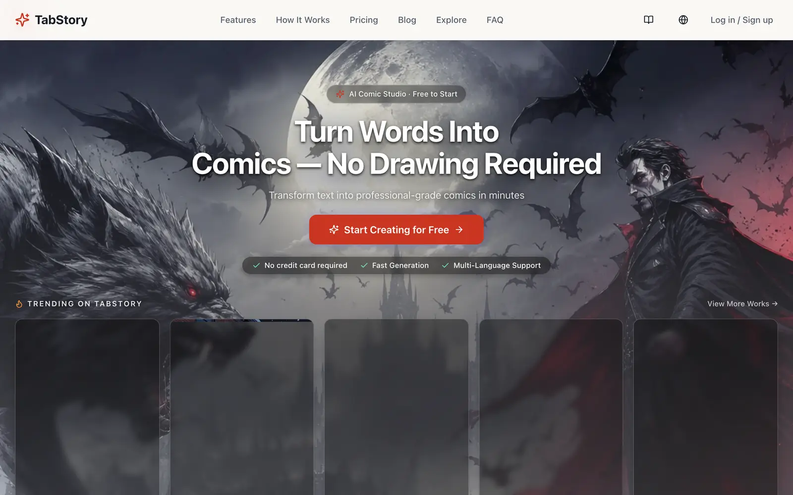 Screenshot of the Tab Story website