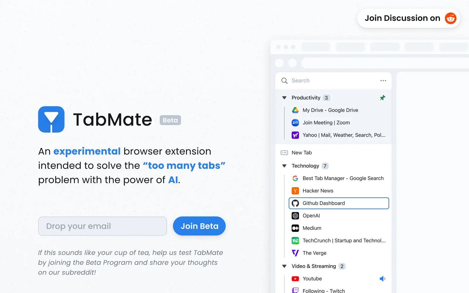 Screenshot of the TabMate website