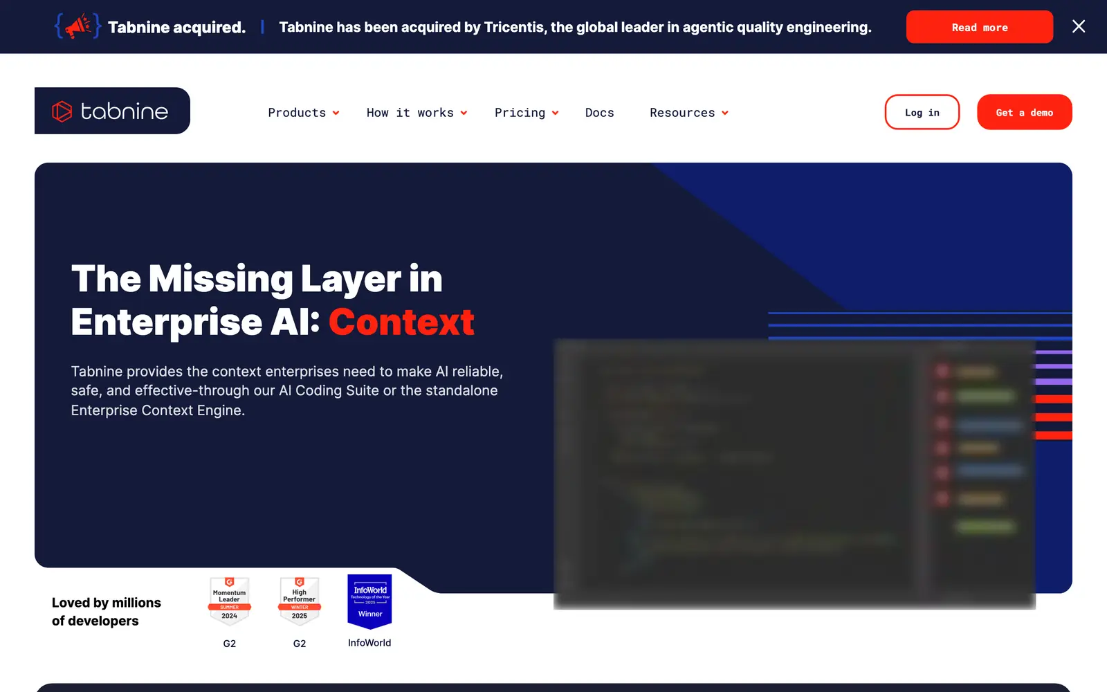 Screenshot of the Tabnine website