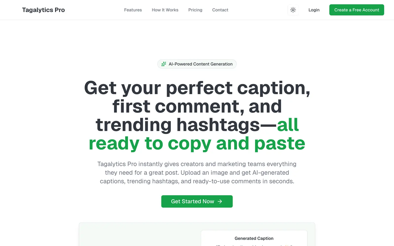 Screenshot of the Tagalytics Pro website