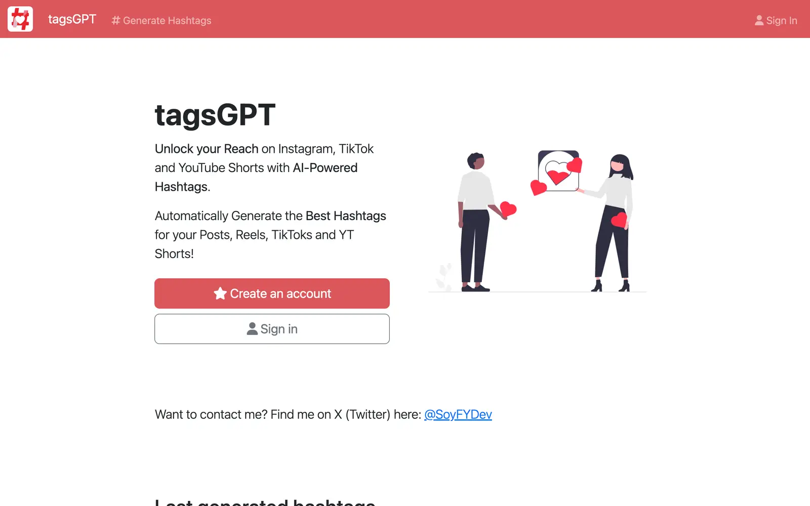 Screenshot of the Tags GPT website