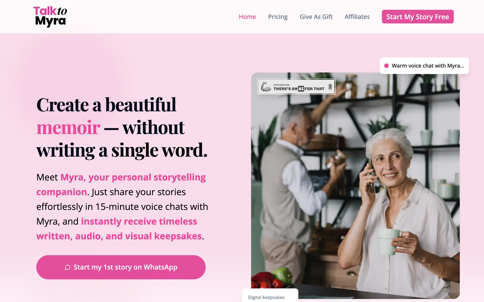 Screenshot of the Talk To Myra website