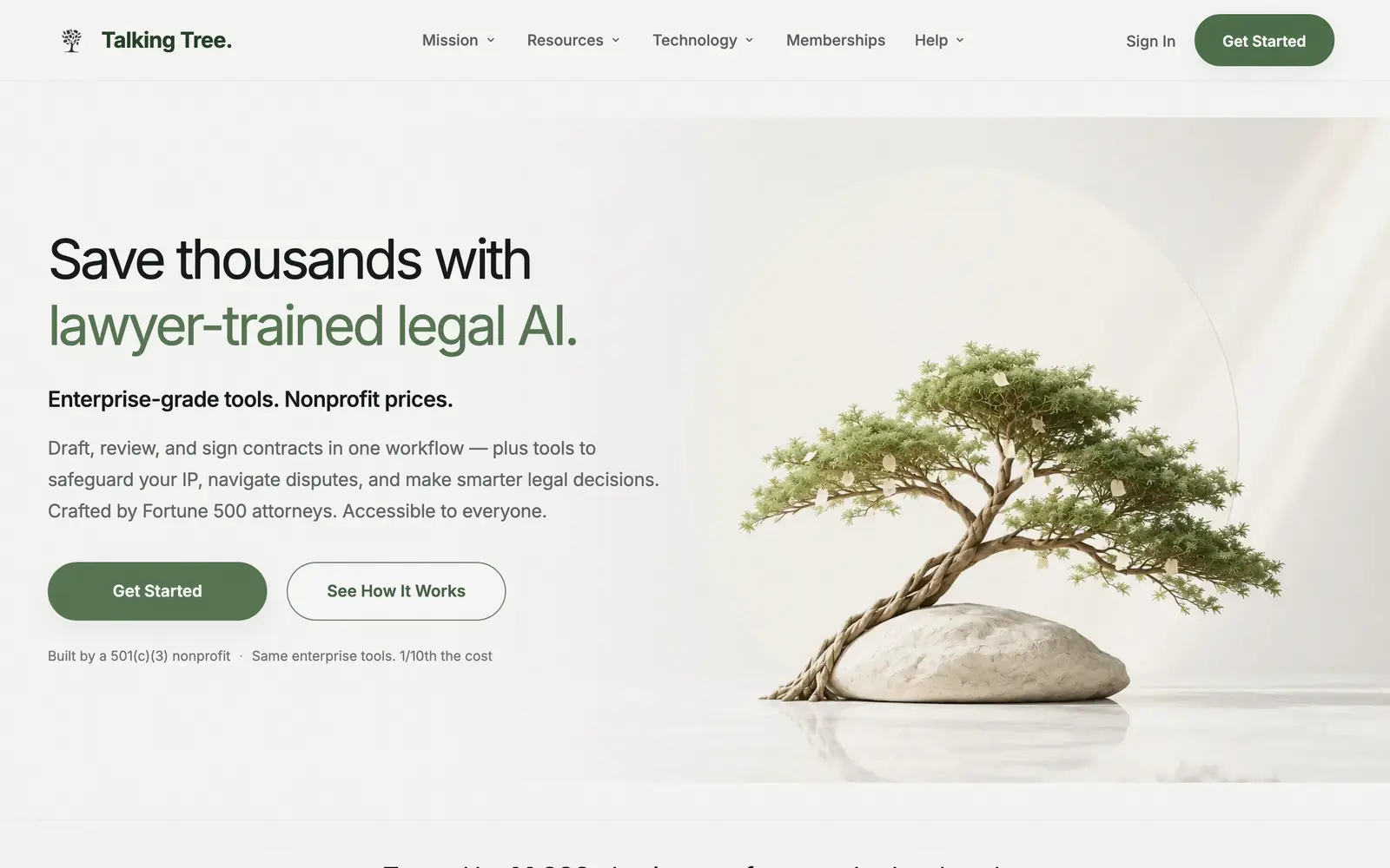 Screenshot of the Talking Tree website