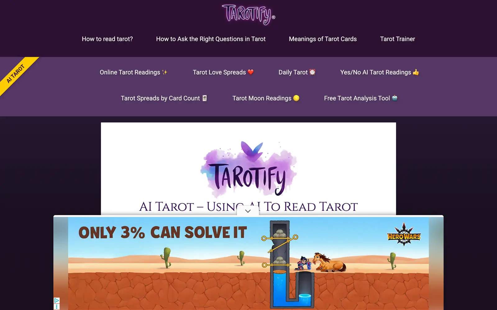 Screenshot of the Tarotify website