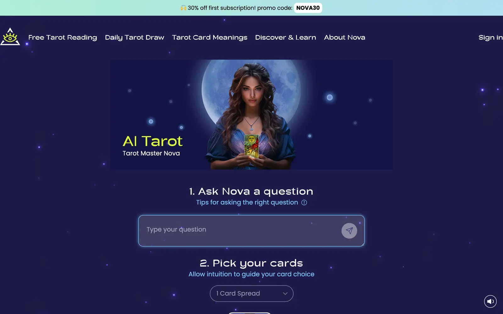 Screenshot of the Tarotnova website