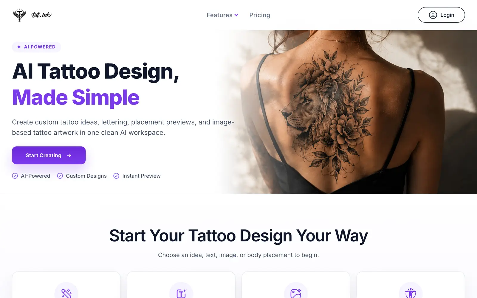 Screenshot of the Tat Ink website