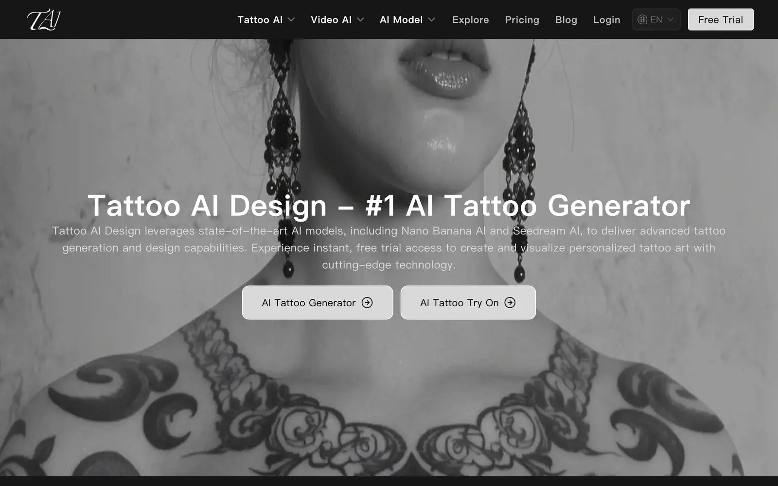 Screenshot of the Tattoo AI Design website