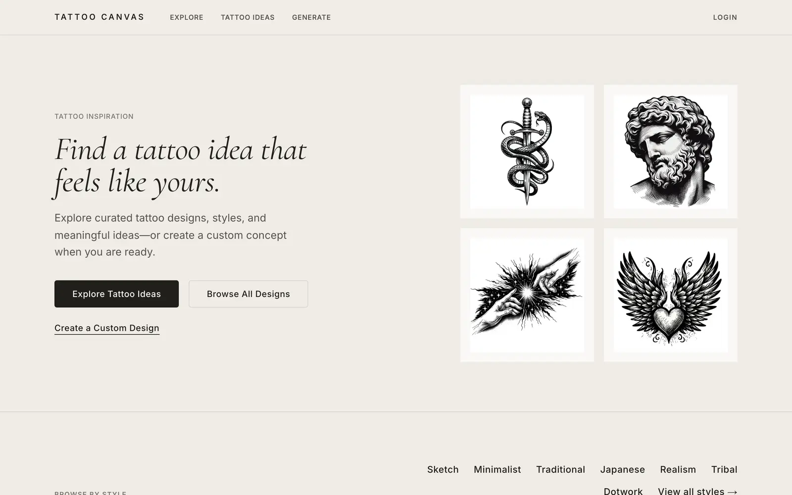 Screenshot of the Tattoo Canvas website