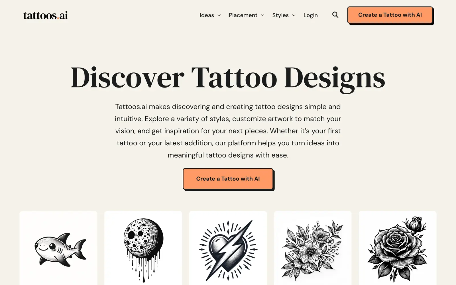 Screenshot of the Tattoos.ai website
